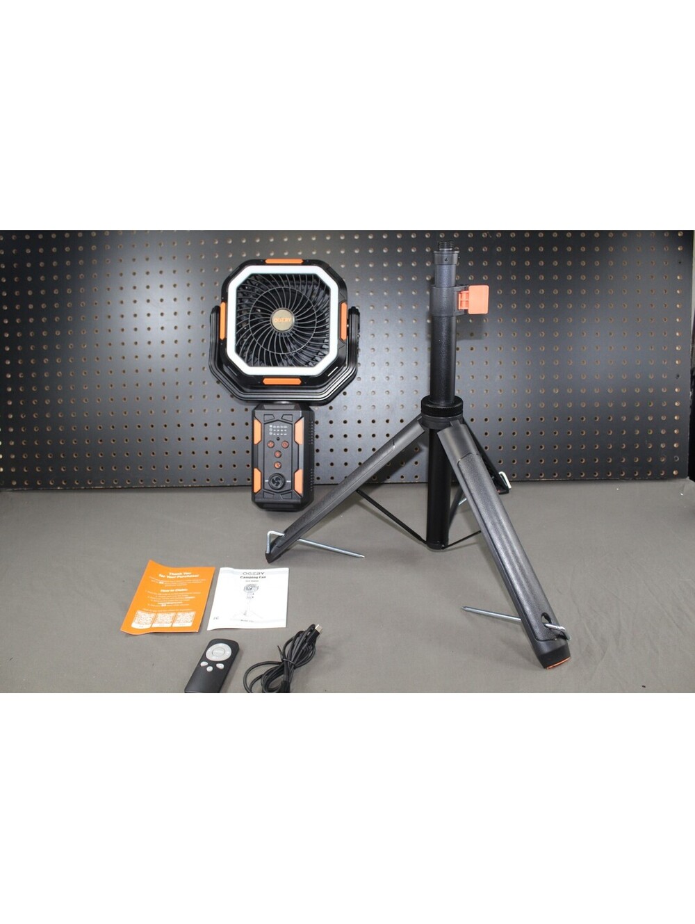 OGERY F21 Rechargeable Camping Fan w/ Tripod & Light -Orange